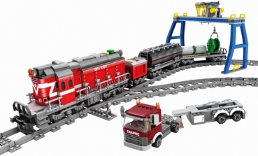 Steinchenshop ST-97010 Roter Diesel Güterzug mit elektrischem Antrieb und Schienenkreis