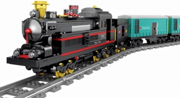 Steinchenshop ST-97060 Schwarze Dampflokomotive mit elektrischem Antrieb und Schienenkreis
